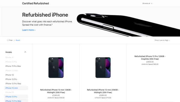 欧美地区上架翻新版iPhone 13系列：享一年保修 价格划算
