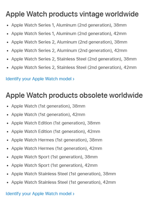 苹果更新官网过时产品名单，Apple Watch Series 1被列入