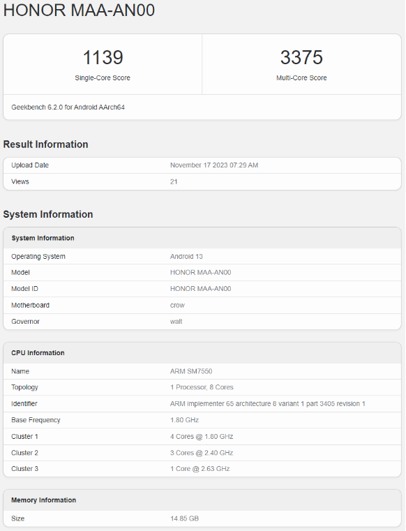 荣耀100系列新品亮相GeekBench：性能大揭秘